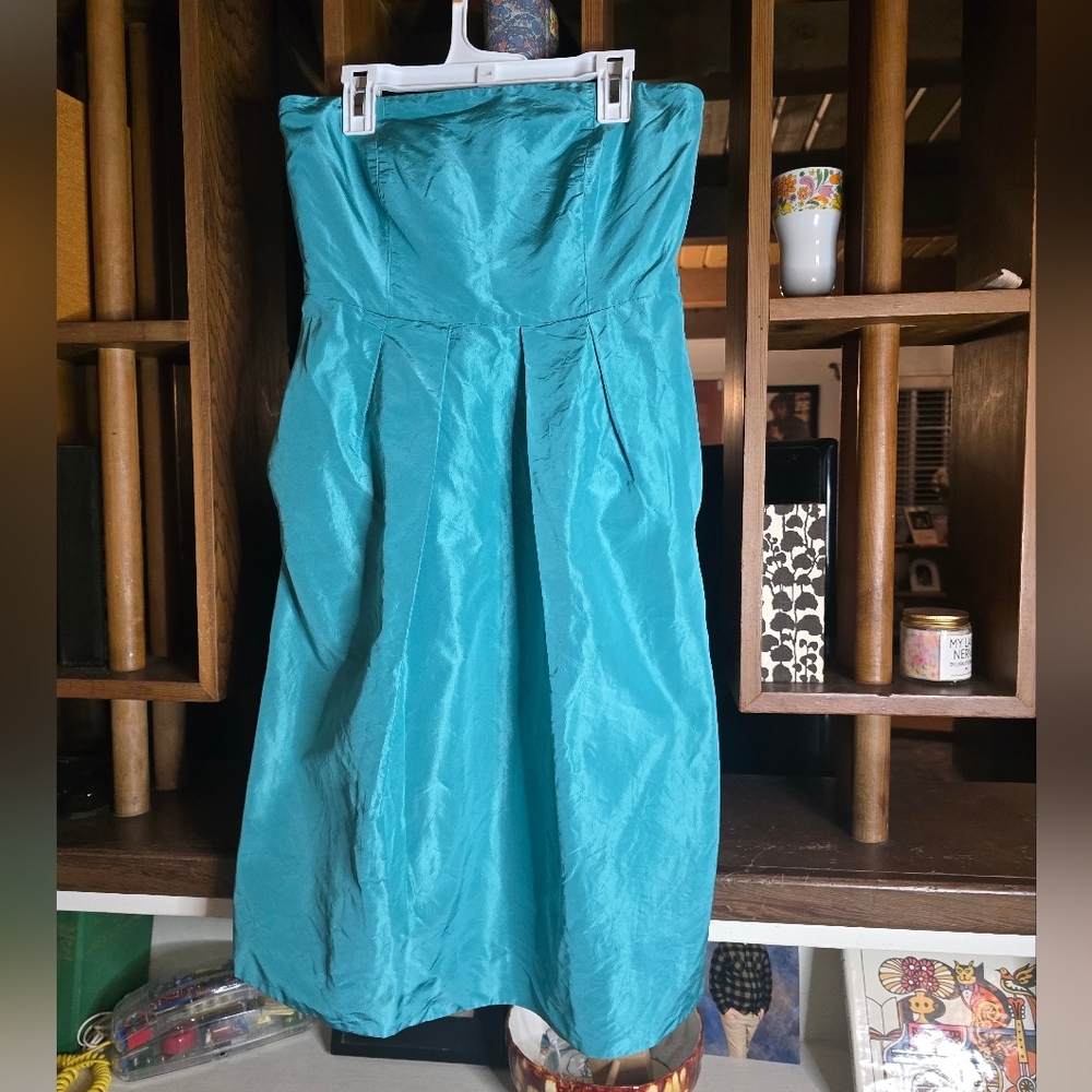 J. Crew Elegant Silk Teal Strapless Dress Size 0